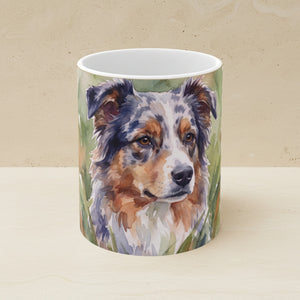 Australian Shepherd Watercolor Ceramic Coffee Mug 11oz, Soft Dog Painting, Australian Shepherd Lover Gift
