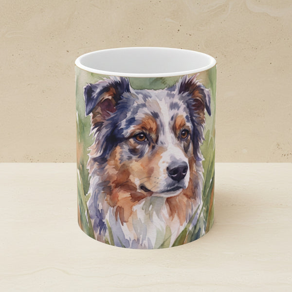 Australian Shepherd Watercolor Ceramic Coffee Mug 11oz, Soft Dog Painting, Australian Shepherd Lover Gift