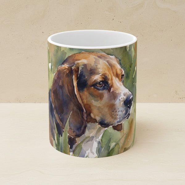 Beagle Watercolor Ceramic Coffee Mug 11oz, Soft Dog Painting, Beagle Lover Gift
