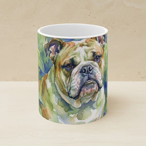 English Bulldog Watercolor Ceramic Coffee Mug 11oz, Soft Dog Painting, English Bulldog Lover Gift
