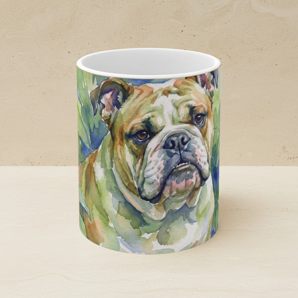 English Bulldog Watercolor Ceramic Coffee Mug 11oz, Soft Dog Painting, English Bulldog Lover Gift