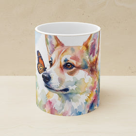 Corgi Watercolor Ceramic Coffee Mug 11oz, Butterfly Dog Painting, Corgi Lover Gift