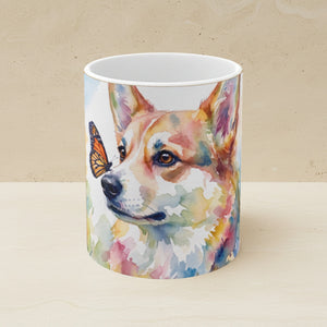 Corgi Watercolor Ceramic Coffee Mug 11oz, Soft Dog Painting, Corgi Lover Gift