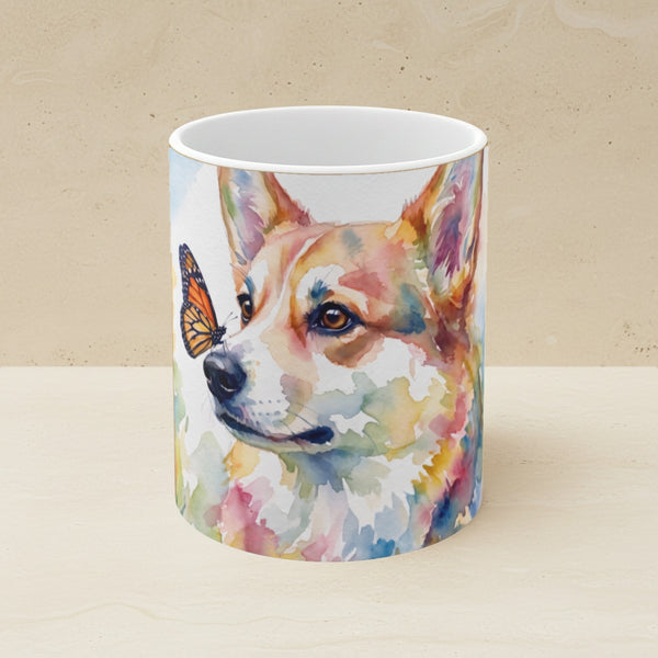 Corgi Watercolor Ceramic Coffee Mug 11oz, Soft Dog Painting, Corgi Lover Gift