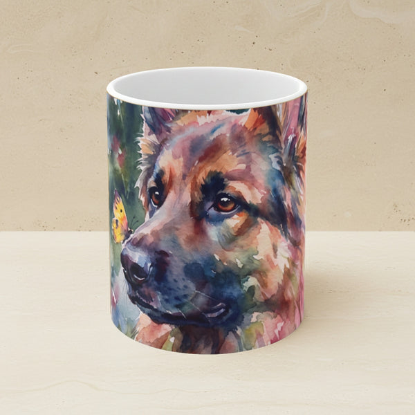 German Shepherd Watercolor Ceramic Coffee Mug 11oz, Soft Dog Painting, German Shepherd Lover Gift