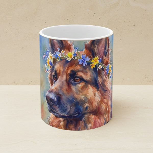 German Shepherd Watercolor Ceramic Coffee Mug 11oz, Soft Dog Painting, German Shepherd Lover Gift