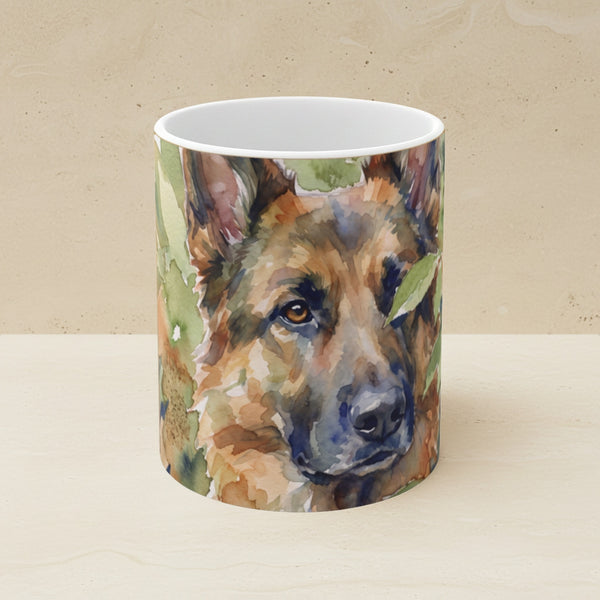 German Shepherd Watercolor Ceramic Coffee Mug 11oz, Soft Dog Painting, German Shepherd Lover Gift