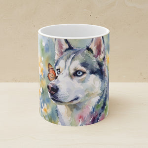 Siberian Husky Watercolor Ceramic Coffee Mug 11oz, Soft Dog Painting, Siberian Husky Lover Gift