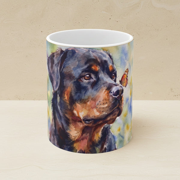 Rottweiler Watercolor Ceramic Coffee Mug 11oz, Soft Dog Painting, Rottweiler Lover Gift
