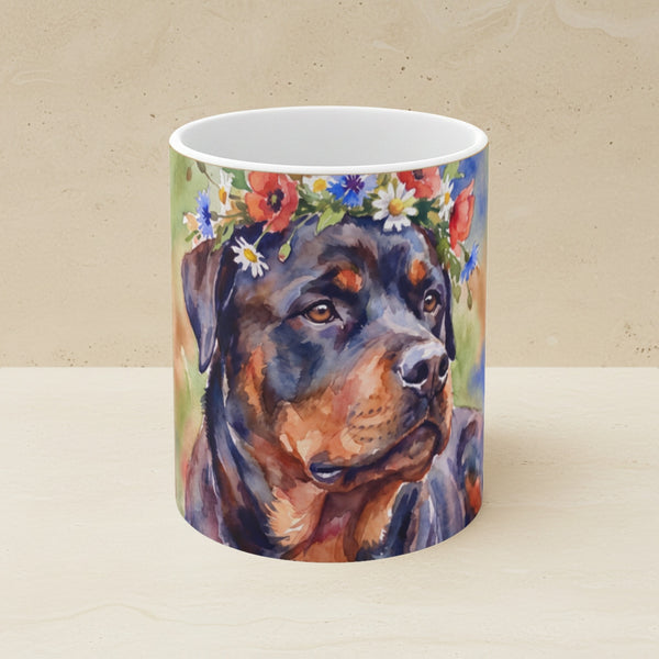 Rottweiler Watercolor Ceramic Coffee Mug 11oz, Soft Dog Painting, Rottweiler Lover Gift