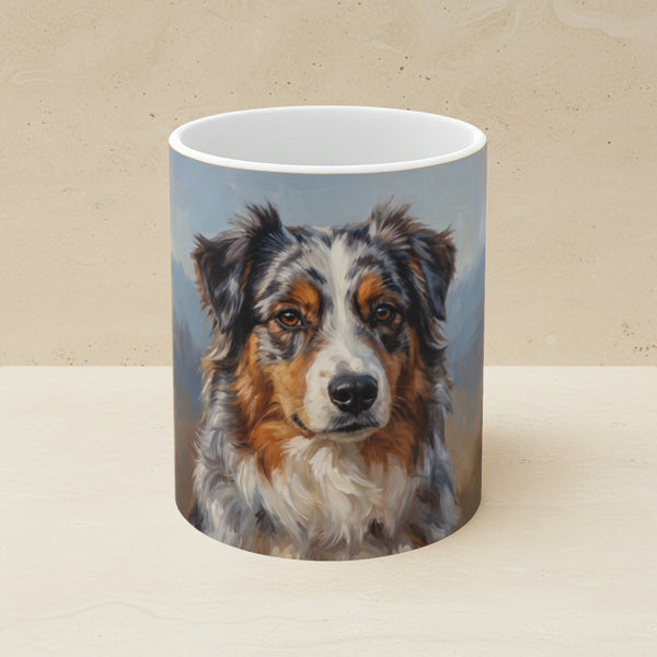 Australian Shepherd Acrylic Ceramic Coffee Mug 11oz, Colorful Dog Art, Australian Shepherd Lover Gift