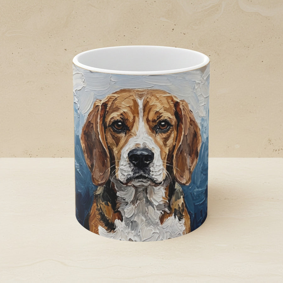 Acrylic Painting Beagle - Coastal Cliffside shown on a warm limestone shelf, front view