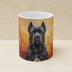 Acrylic Painting Cane Corso - Autumn Woods shown on a warm limestone shelf, front view