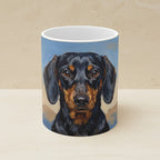 Dachshund Acrylic ceramic mug by Tritan, angled view