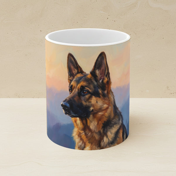 German Shepherd Acrylic Ceramic Coffee Mug 11oz, Colorful Dog Art, German Shepherd Lover Gift