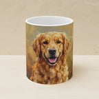 Acrylic Painting Golden Retriever - Autumn Woods shown on a warm limestone shelf, front view