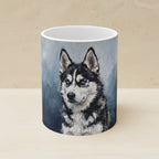 Acrylic Painting Siberian Husky - Coastal Cliffside shown on a warm limestone shelf, front view