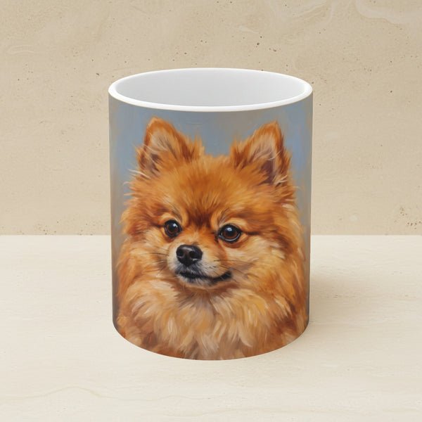 Pomeranian Acrylic Ceramic Coffee Mug 11oz, Colorful Dog Art, Pomeranian Lover Gift