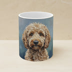 Acrylic Painting Poodle - Coastal Cliffside shown on a warm limestone shelf, front view
