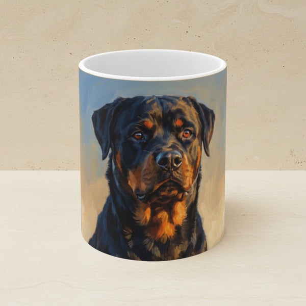 Rottweiler Acrylic Ceramic Coffee Mug 11oz, Colorful Dog Art, Rottweiler Lover Gift