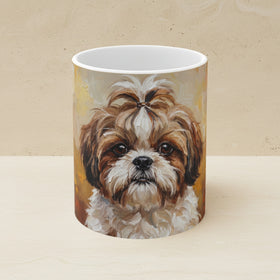 Shih Tzu Acrylic Ceramic Coffee Mug 11oz, Cream Dog Art, Shih Tzu Lover Gift
