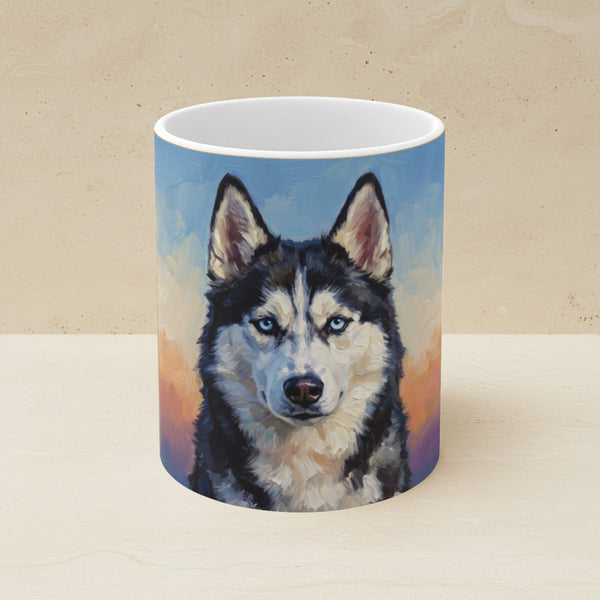 Siberian Husky Acrylic Ceramic Coffee Mug 11oz, Colorful Dog Art, Siberian Husky Lover Gift