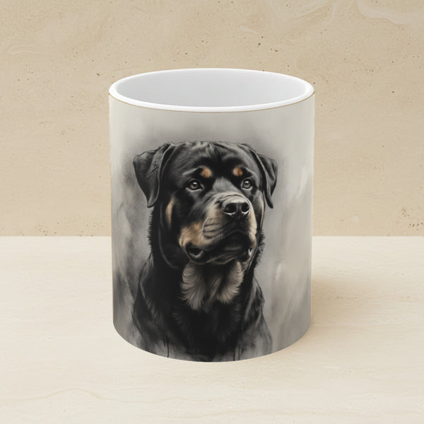 Rottweiler Charcoal Ceramic Coffee Mug 11oz, Dog Sketch Art, Rottweiler Lover Gift