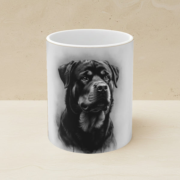 Rottweiler Charcoal Art Mug, Dog Mom Gift, Pet Lover Coffee Cup, Gentle Giant Dog Dad Ceramic 11oz Mug