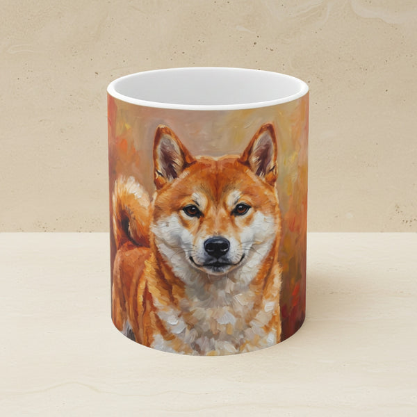 Shiba Inu Mug, Autumn Woods Acrylic Painting Dog Art Ceramic Coffee Cup, Pet Lover Gift, Home Decor