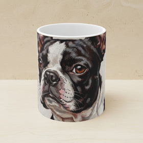 Boston Terrier Oil Portrait Ceramic Coffee Mug 11oz, Classic Dog Portrait, Boston Terrier Lover Gift
