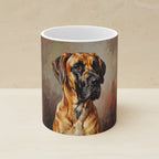 Great Dane Oil Portrait Ceramic Mug 11oz shown on a warm limestone shelf, front view