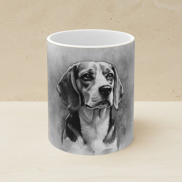 Beagle Charcoal Portrait Ceramic Mug 11oz | Premium Dog Art | Tritan