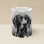 German Shorthaired Pointer Charcoal Portrait Ceramic Mug 11oz shown on a warm limestone shelf, front view
