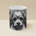 Havanese Charcoal Portrait Ceramic Mug 11oz shown on a warm limestone shelf, front view