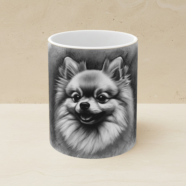 Pomeranian Charcoal Portrait Ceramic Mug 11oz | Premium Dog Art | Tritan