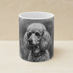 Poodle Charcoal Portrait Ceramic Mug 11oz shown on a warm limestone shelf, front view