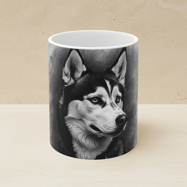Siberian Husky Charcoal Portrait Ceramic Mug 11oz | Premium Dog Art | Tritan