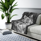 Pomeranian Charcoal sherpa blanket by Tritan, on sofa
