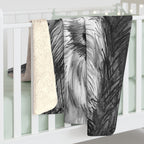 Pomeranian Charcoal sherpa blanket by Tritan, on bed