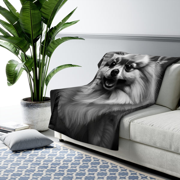 Pomeranian Charcoal Portrait Throw Blanket | Premium Dog Prints | Tritan — Lifestyle View