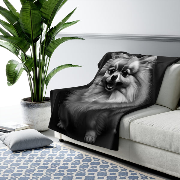 Pomeranian Charcoal Portrait Throw Blanket | Premium Dog Prints | Tritan — Lifestyle View