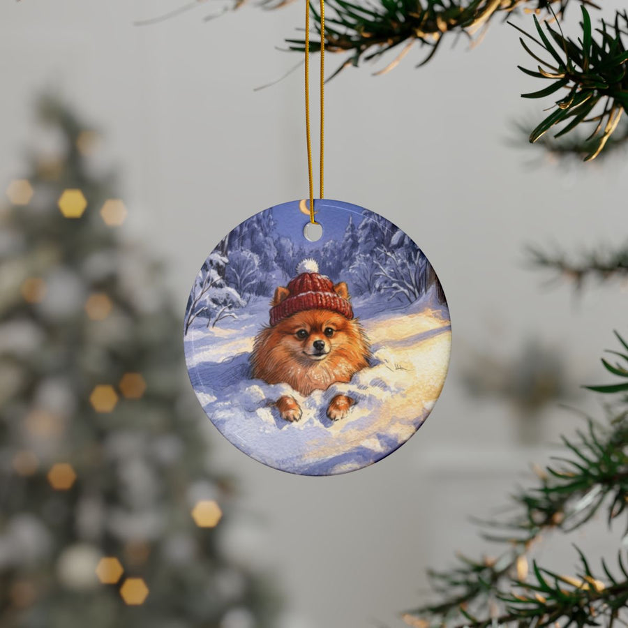 Pomeranian Christmas Storybook ceramic ornament by Tritan, context