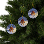 Pomeranian Christmas Storybook ceramic ornament by Tritan, set