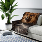 Pomeranian Medieval Knight sherpa blanket by Tritan, on sofa