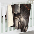 Pomeranian Medieval Knight sherpa blanket by Tritan, on bed