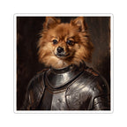 Pomeranian Medieval Knight vinyl sticker by Tritan, front