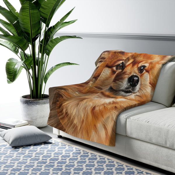 Pomeranian Oil Portrait Regal Throw Blanket | Premium Dog Prints | Tritan — Lifestyle View