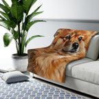 Pomeranian Oil Portrait sherpa blanket by Tritan, on sofa
