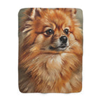 Pomeranian Oil Portrait sherpa blanket by Tritan, front