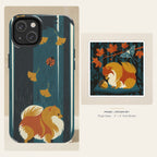 Pomeranian Retro Autumn phone and sticker gift set: dual-layer iPhone 15 Pro tough case and 3x3 vinyl sticker